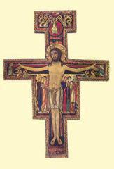 Verteilbildchen Kreuzbild von San Damiano (Franziskuskreuz). 