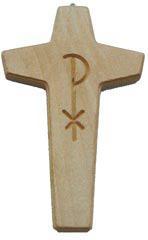 Kreuz-Anhnger  - mit Chi-Rho-Zeichen -. aus Holz