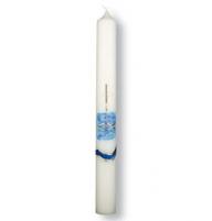 Produktbild: Taufkerze  - Kreuz, Fisch, Wellen, blau-gold -  40 cm